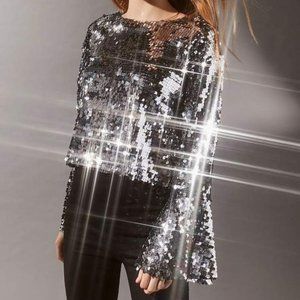 Urban Outfitters Sequin Paillettes Bell Sleeve Top